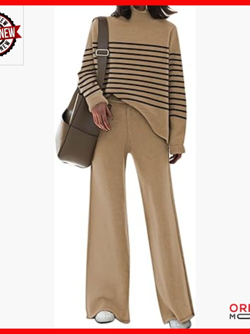 Large Knitted Sweatsuit Set Off Shoulder Sweater Wide Leg Pants Lounge